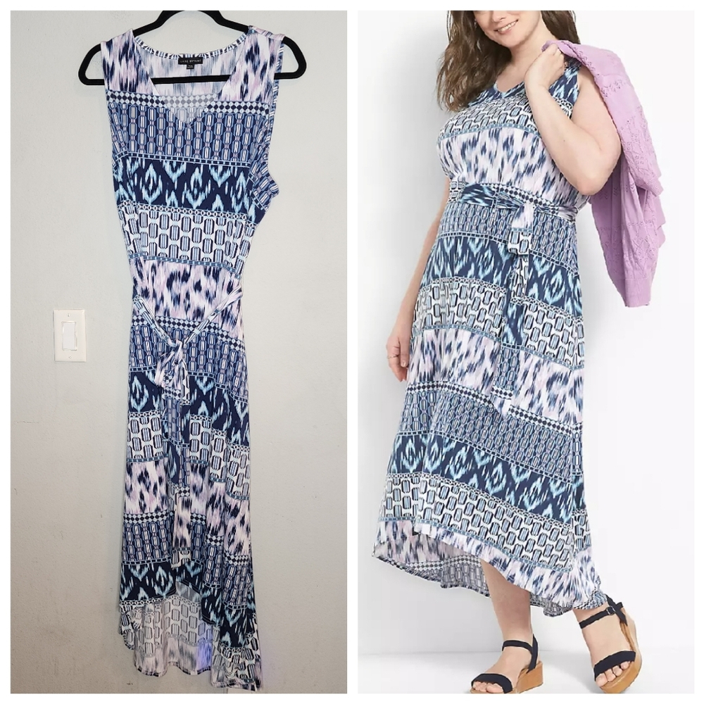 Lane Bryant Sleeveless Belted High-Low Midi Dress Stretchy Blue Pink 18/20 2X - Picture 1 of 14